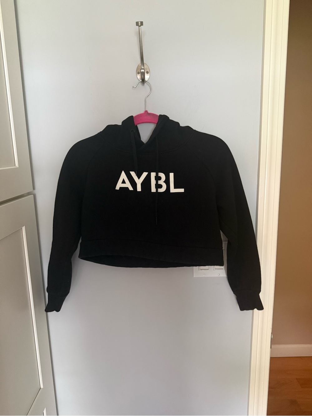 AYBL Black Cropped Crewneck Hoodie with White Logo
